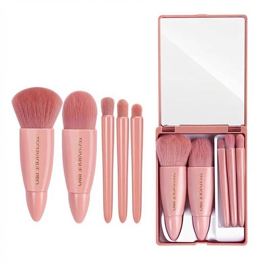 Technique PRO Travel Makeup Brush Set with 5 Brushes and Mirror