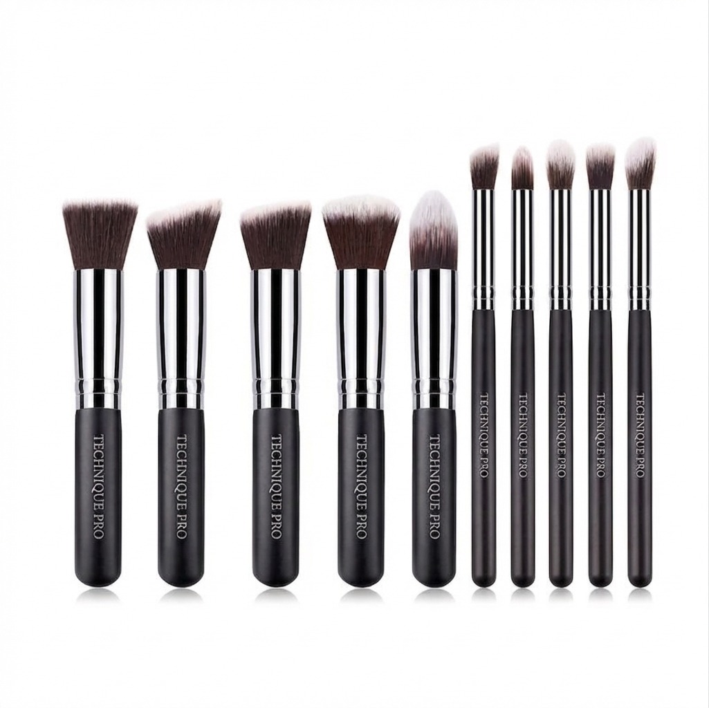 Technique PRO Makeup Brushes, Silver/Black - 10 pcs